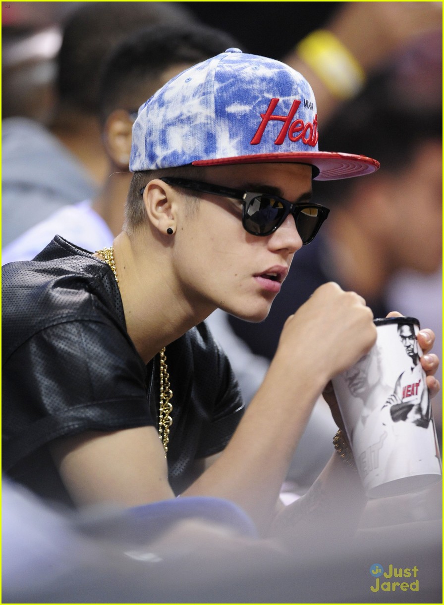 justin bieber sits courtside at miami heat playoff game 11