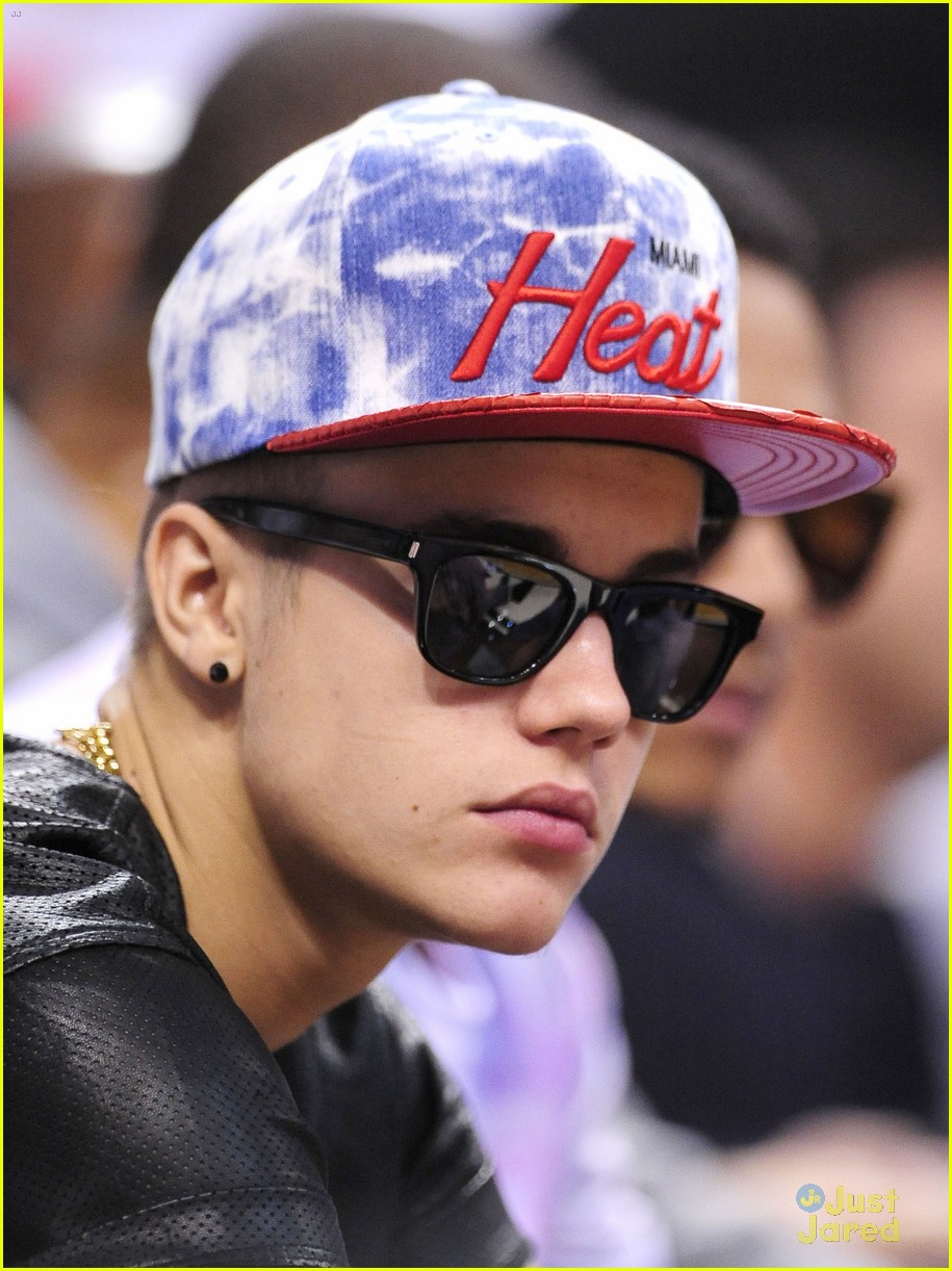 justin bieber sits courtside at miami heat playoff game 12