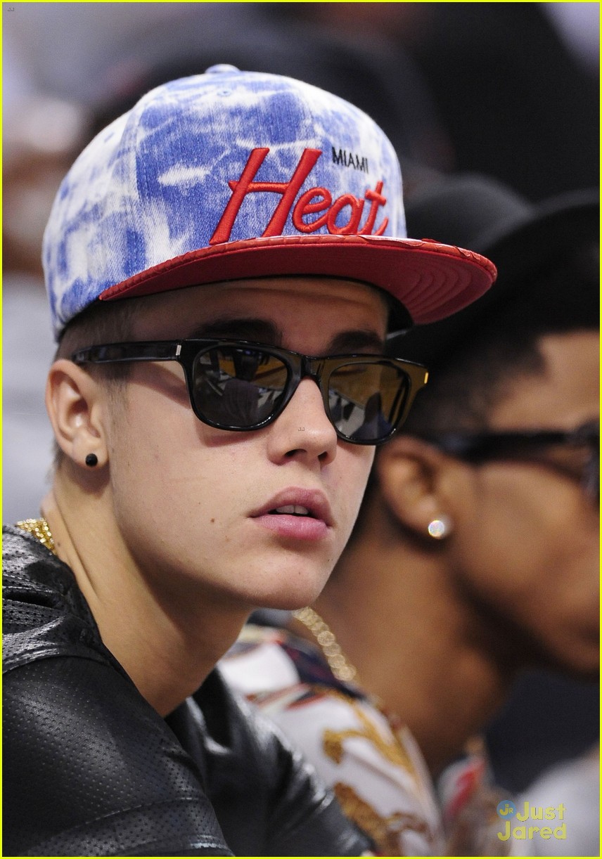 justin bieber sits courtside at miami heat playoff game 13
