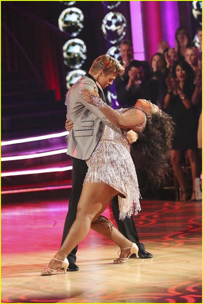 Amber Riley Derek Hough Cha Cha on DWTS Watch Now Photo