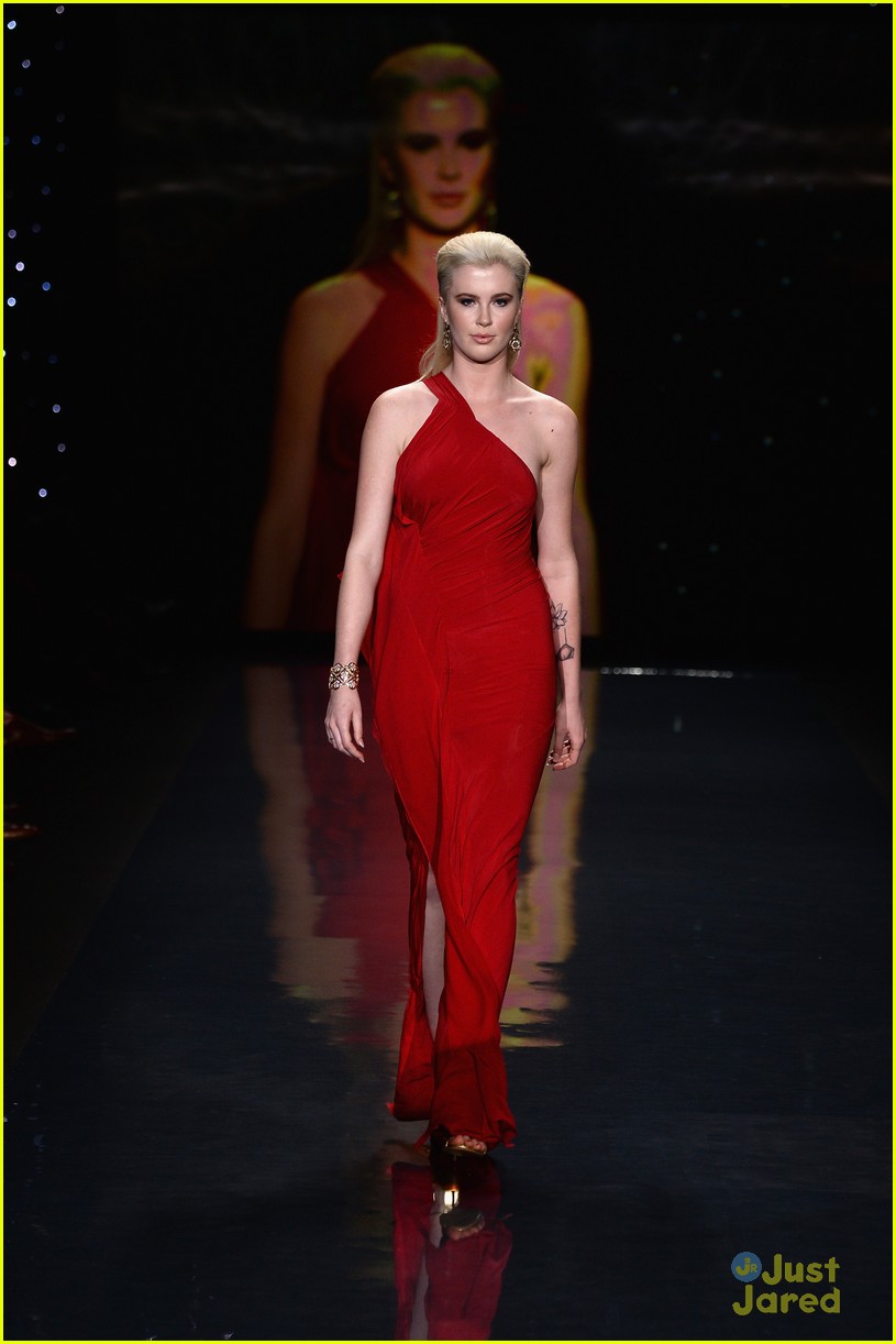 kat graham ireland baldwin red dress fashion show 2014 17