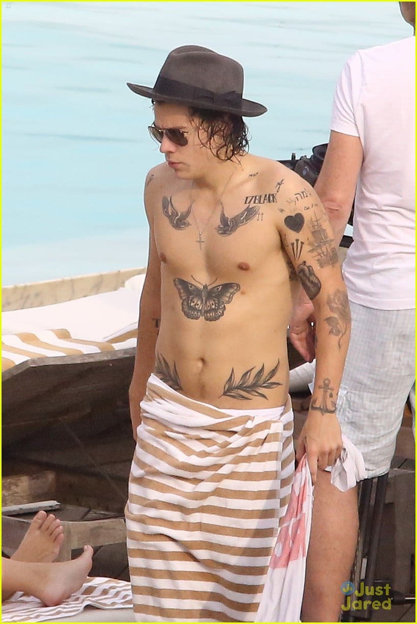 harry styles shirtless rio tossed in pool 01