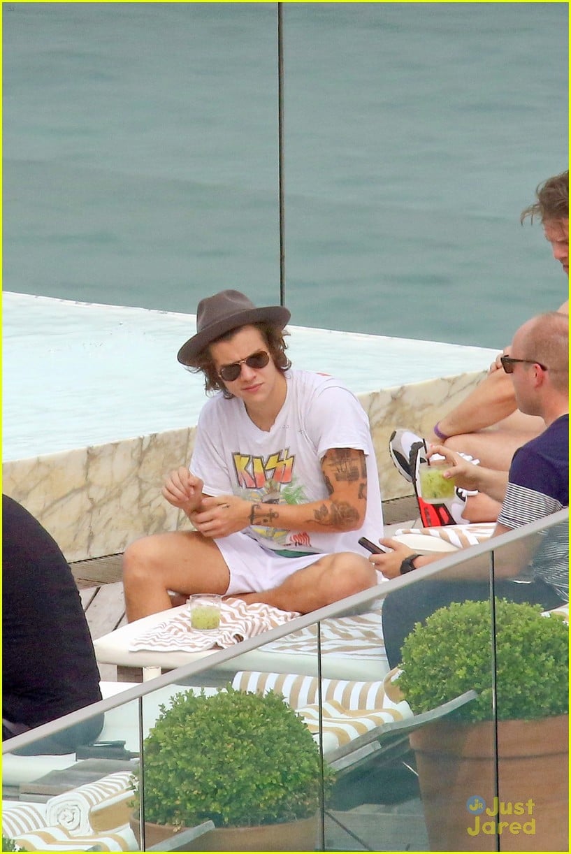harry styles shirtless rio tossed in pool 20