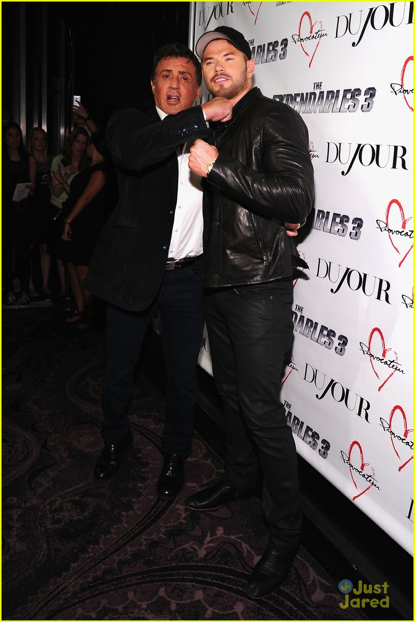 kellan lutz sylvester stallone throw punches at dujour party 01