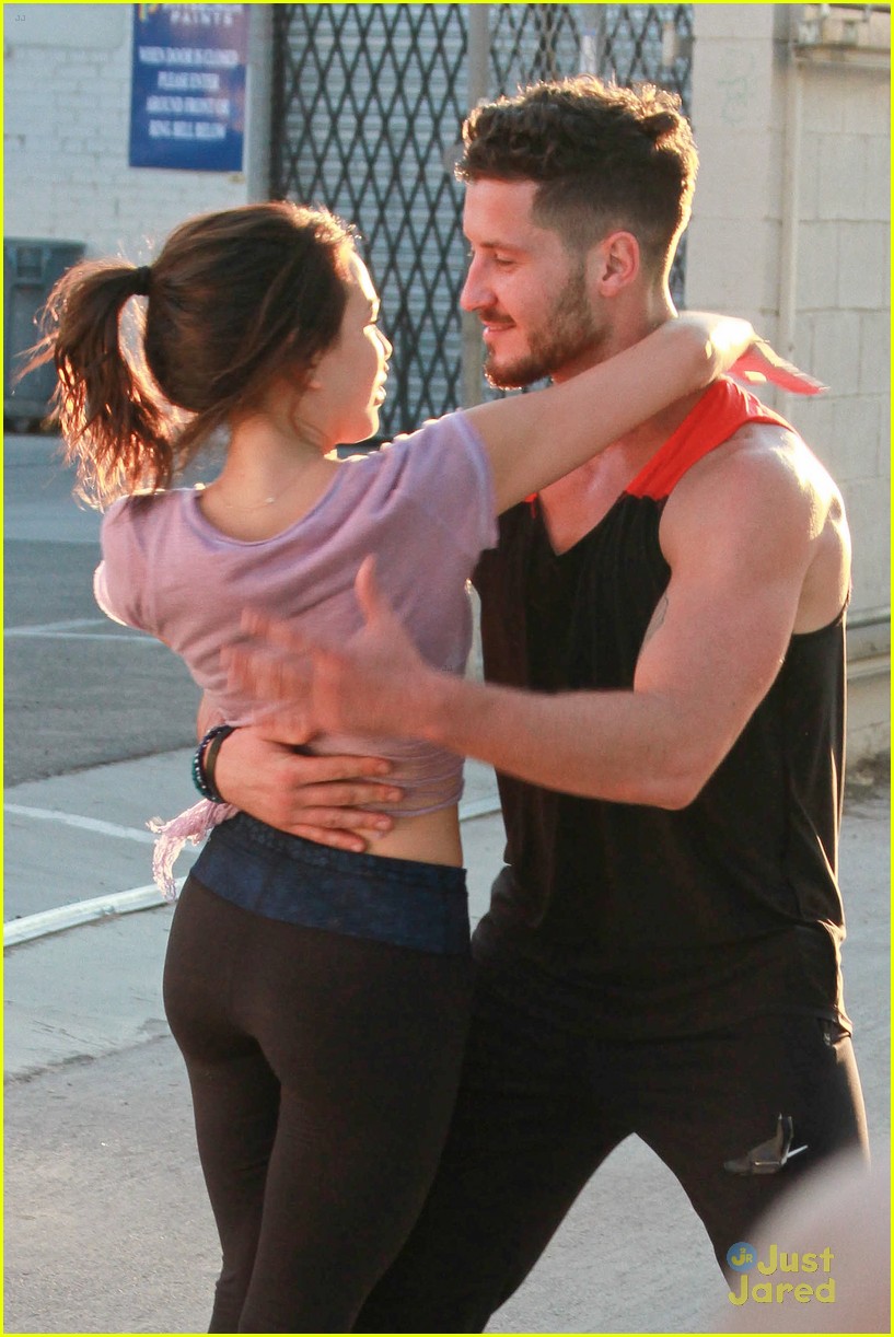 janel parrish val chmerkovskiy show off moves dwts practice 14