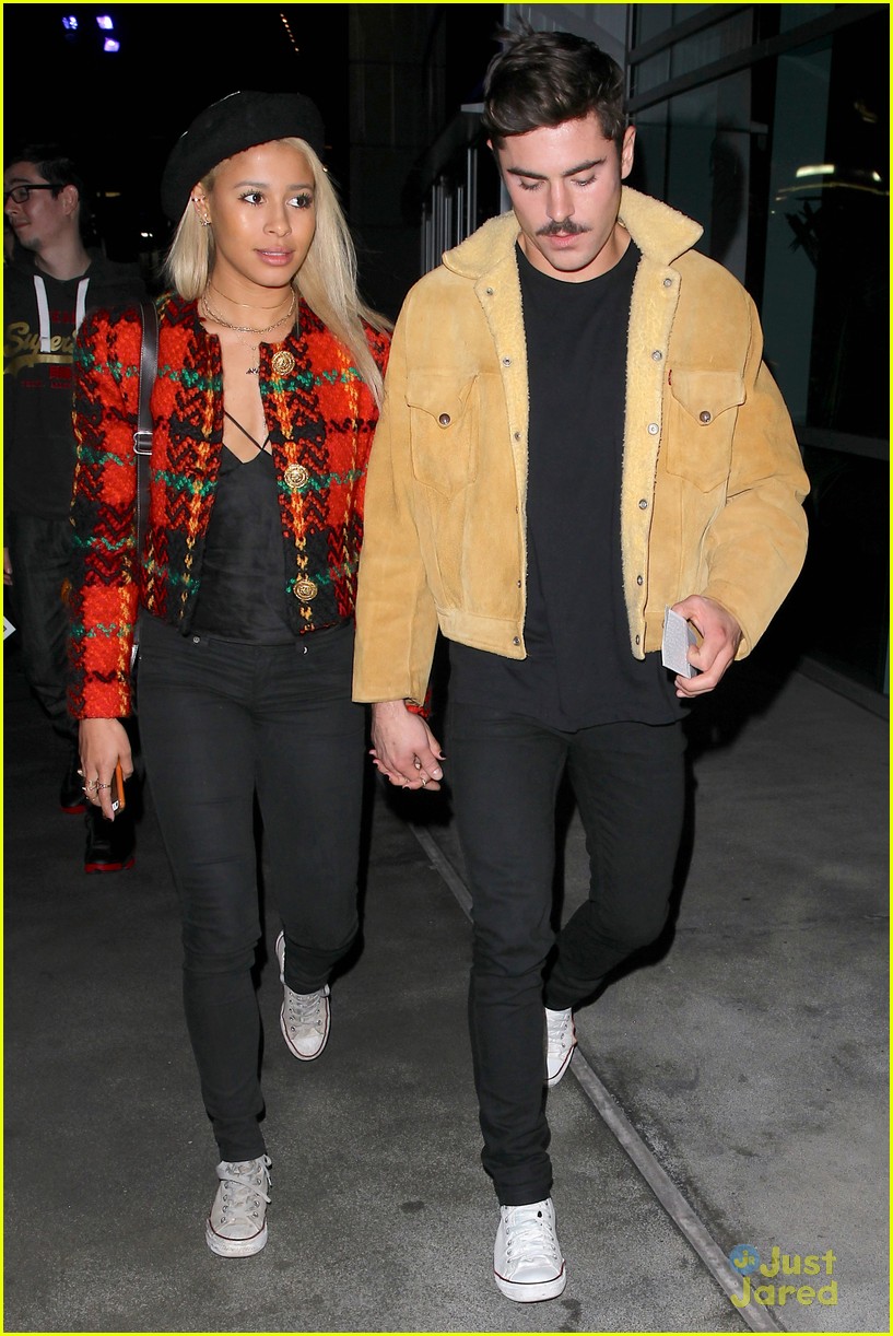 zac efron sami miro hold hands at lakers game date 04