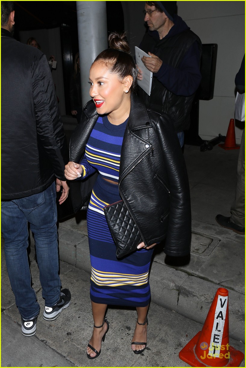 adrienne bailon black blue white gold two piece real dinner 11