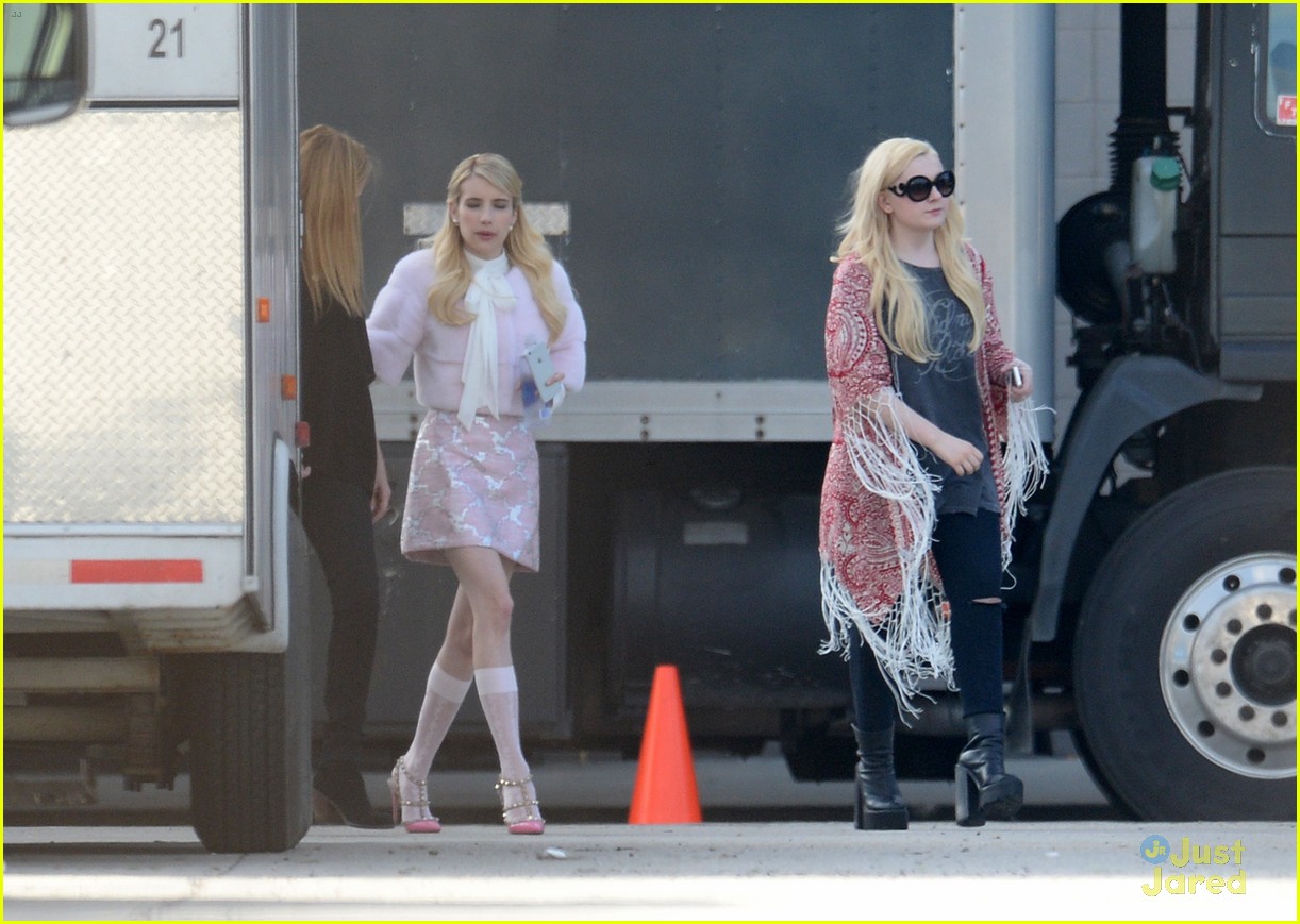 lea michele emma roberts step out on scream queens set 09