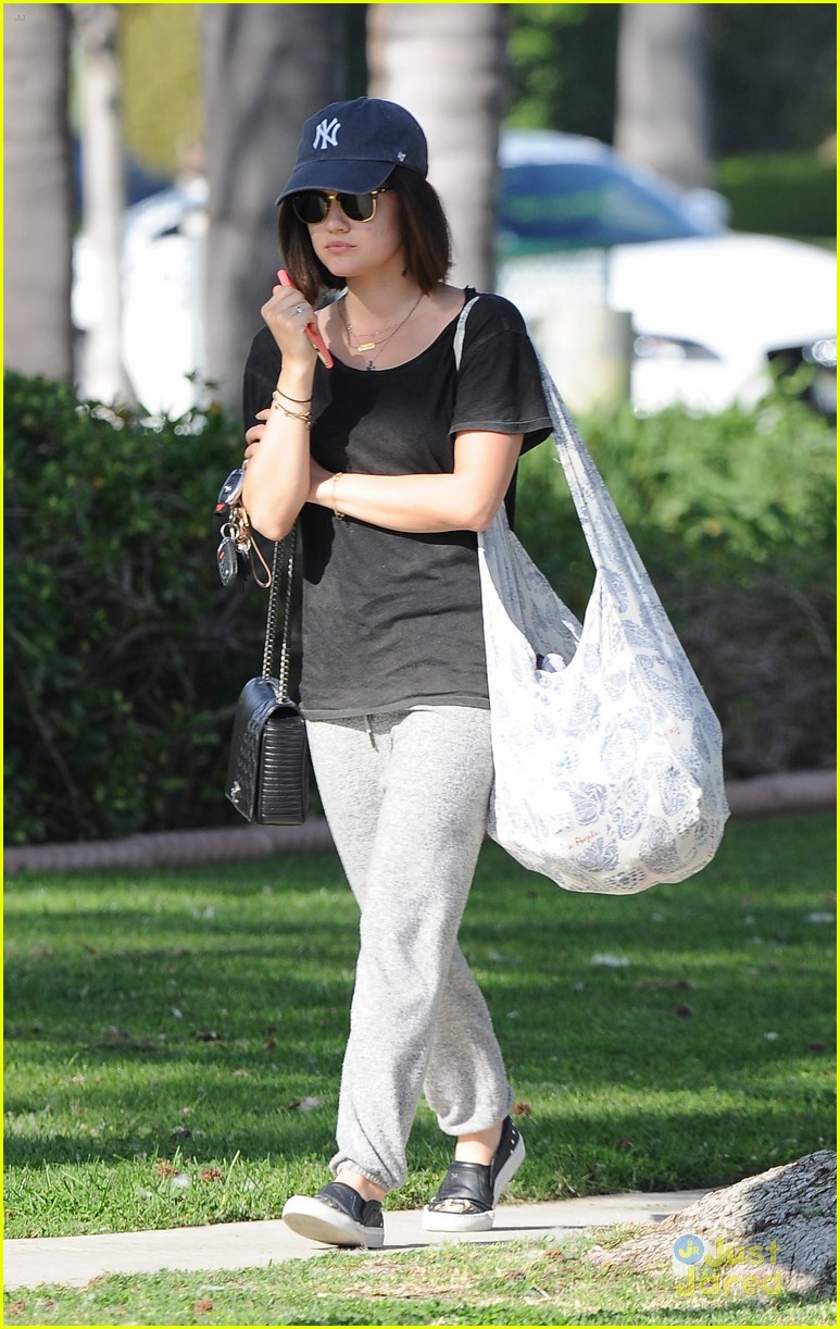 lucy hale trackpants boa date night 07