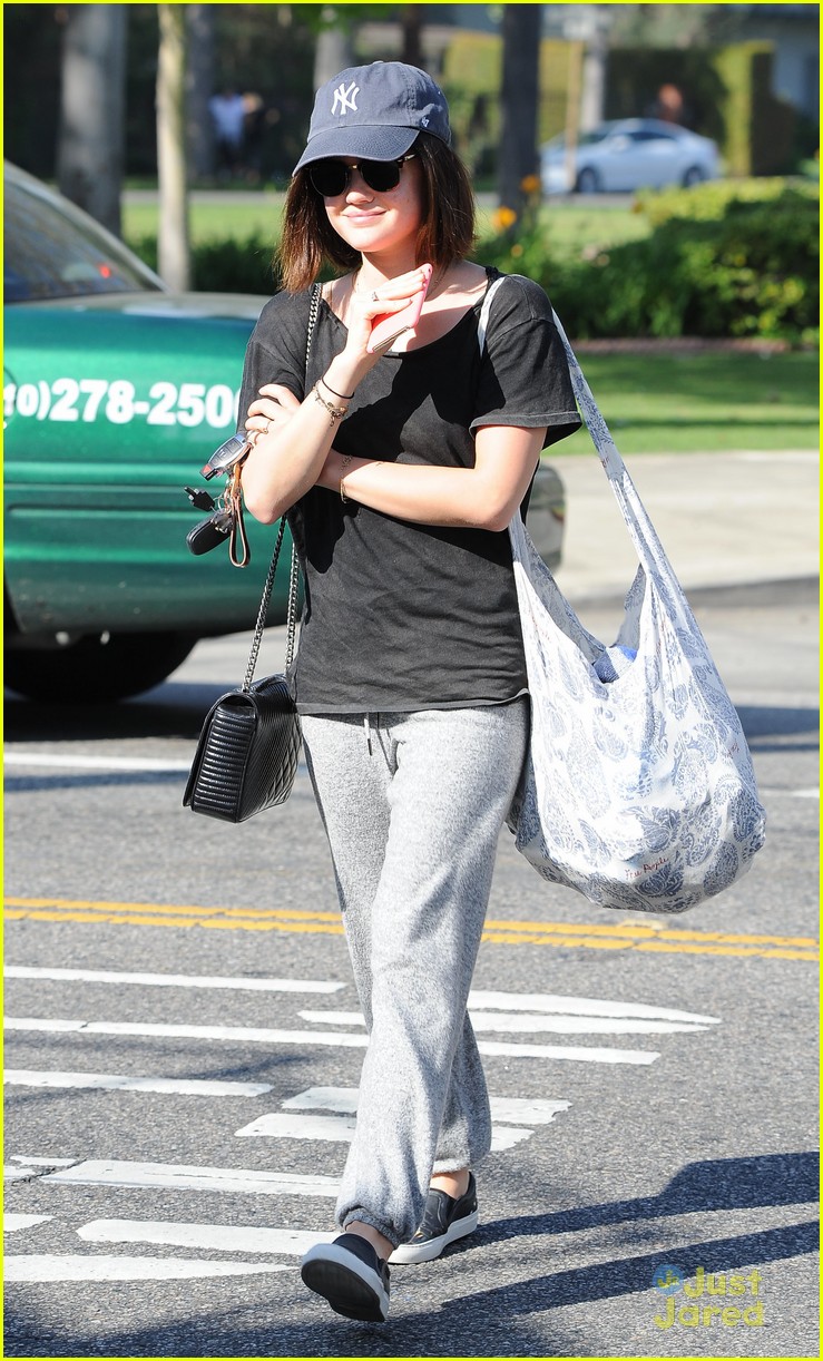 lucy hale trackpants boa date night 11