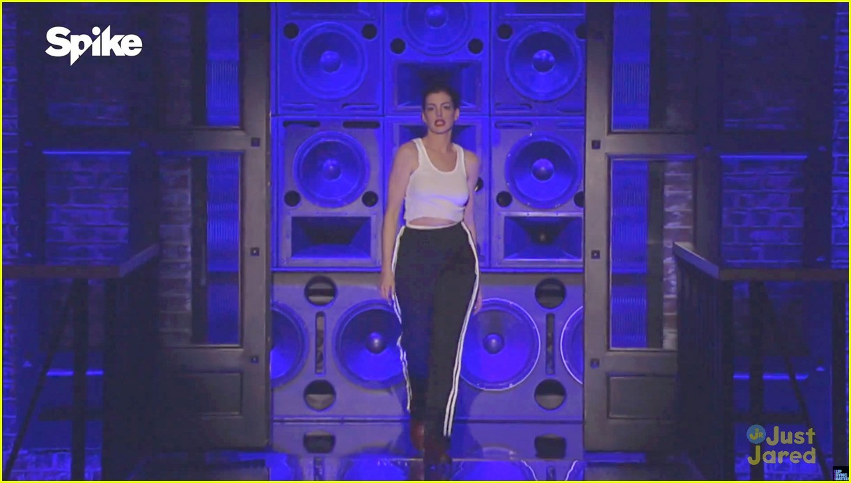 anne hathaway rides miley cyrus wrecking ball for lip sync battle 02