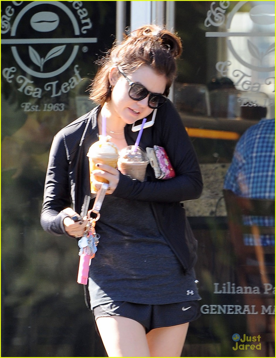 lucy hale grabs coffee for two 02