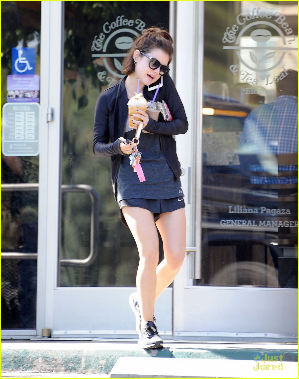 lucy hale grabs coffee for two 08