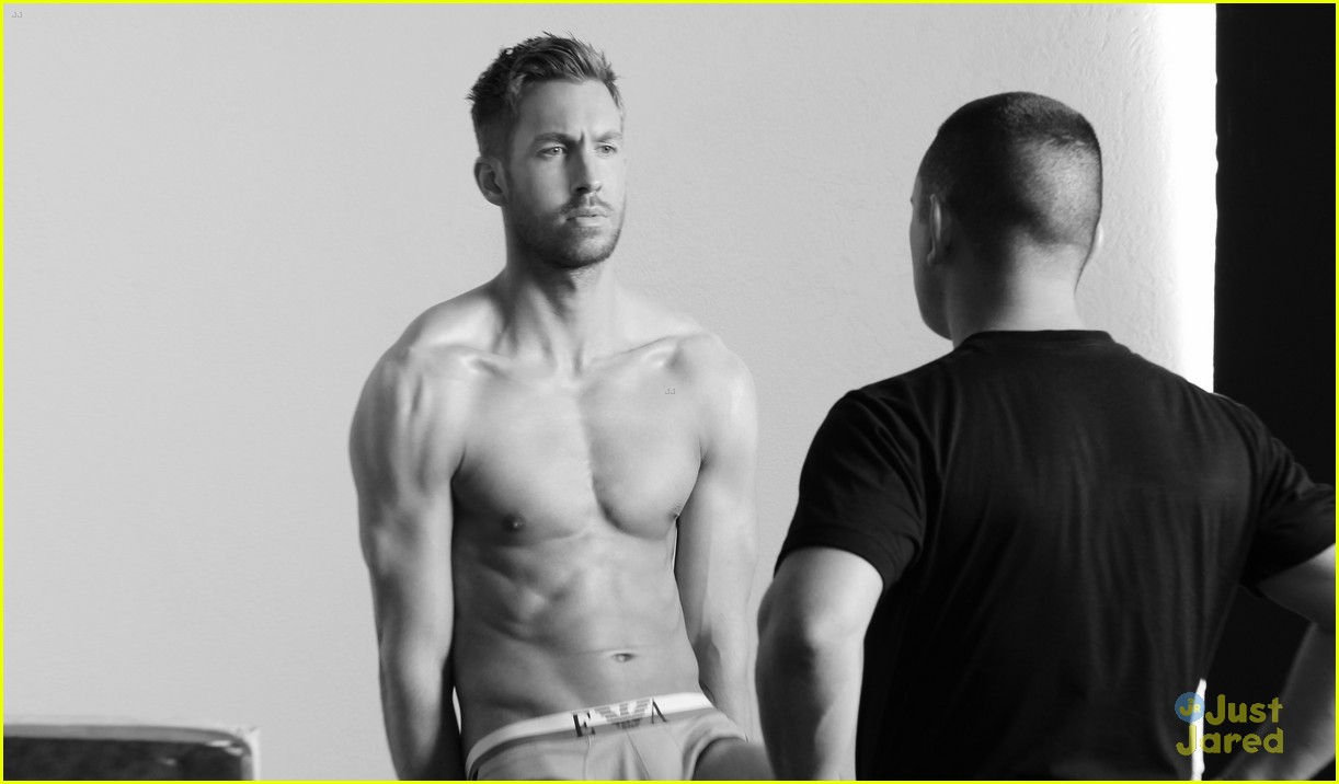 Shirtless Calvin Harris shows off muscles for Emporio Armani