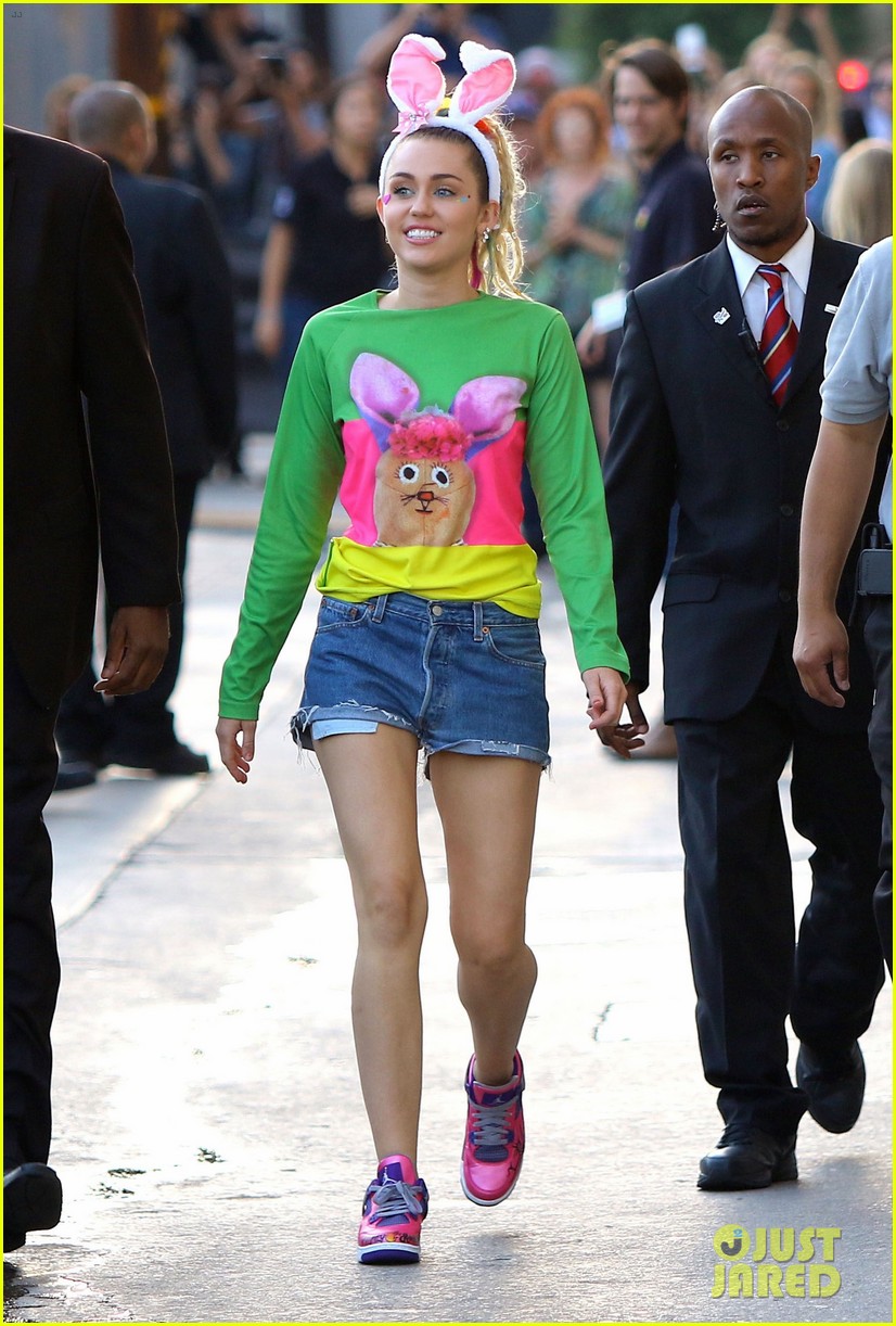 Miley Cyrus grabs attention in quirky rabbit jumper and denim