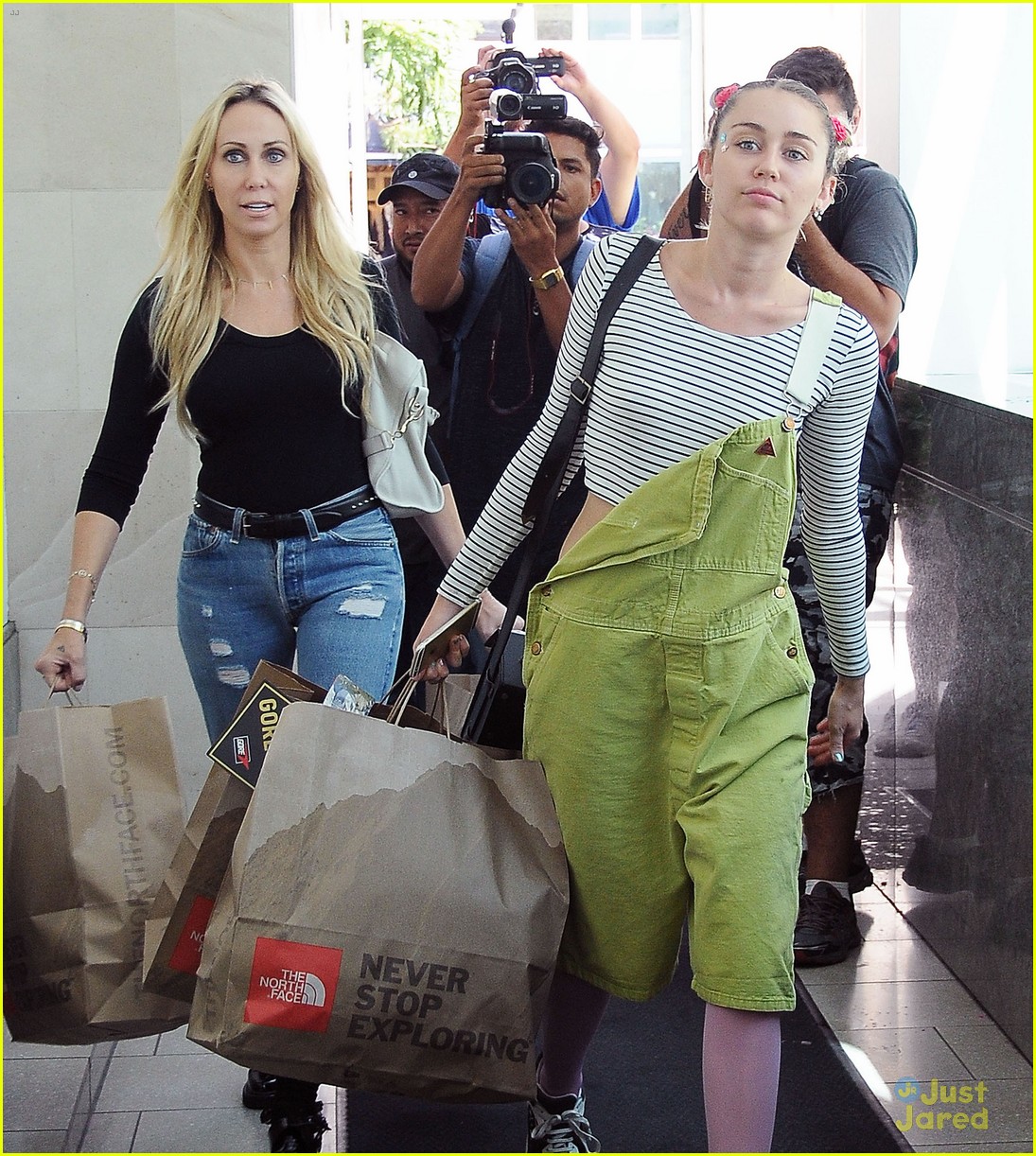 Miley Cyrus Short Overalls Over Tights