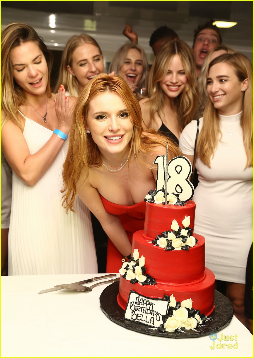 bella thorne 18th bday party friends red dress 01