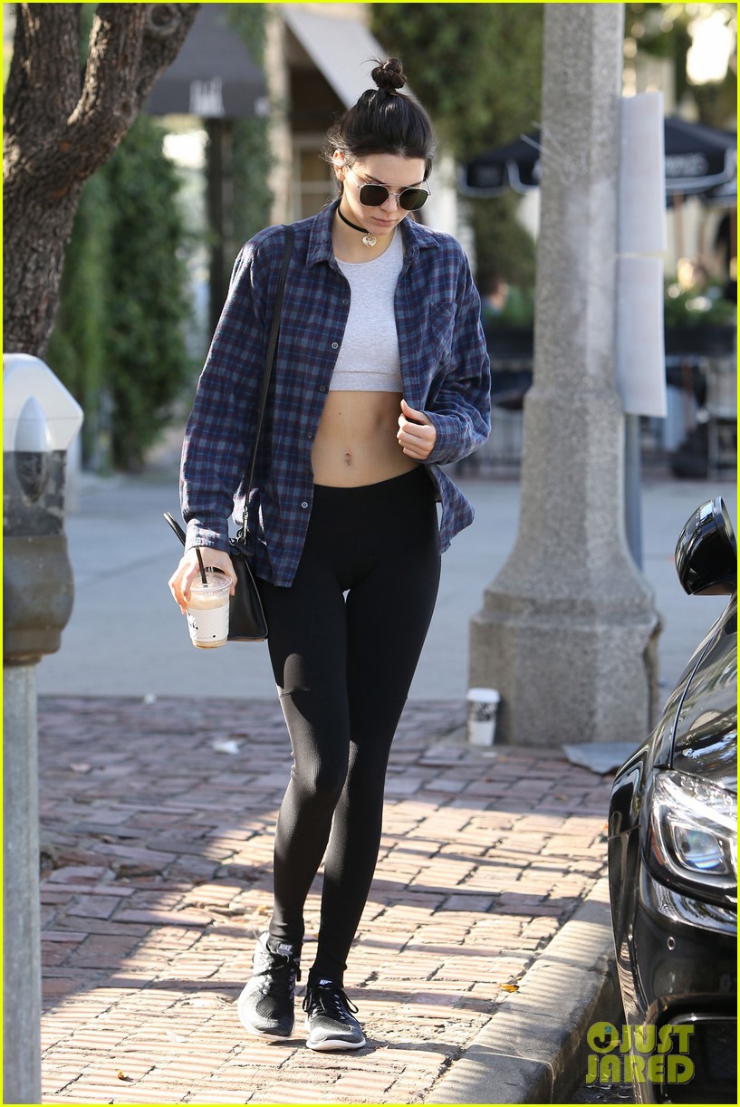 kendall jenner bares midriff in two outfits during one day 14