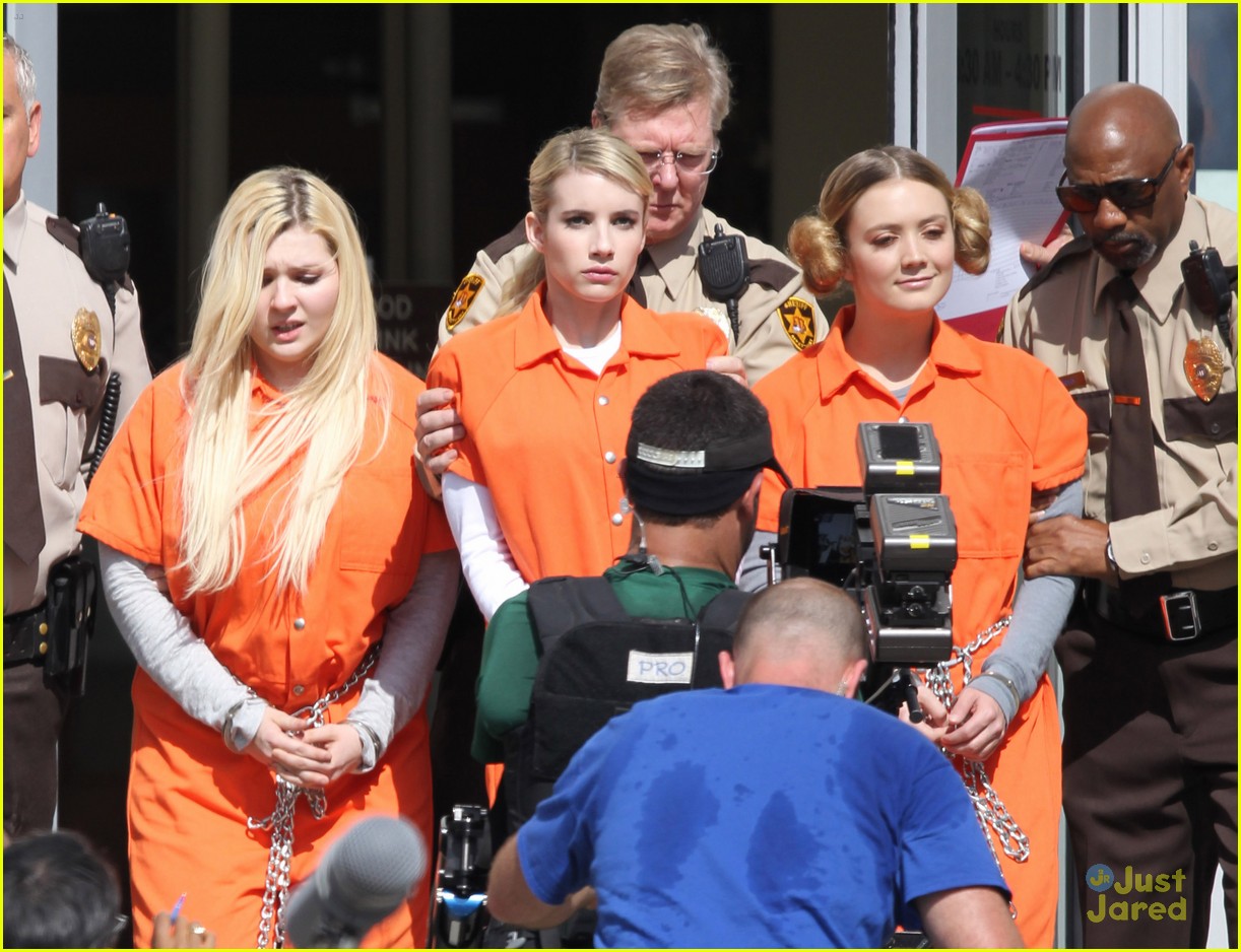 scream queens arrest orange suits lea michele eye patch 09
