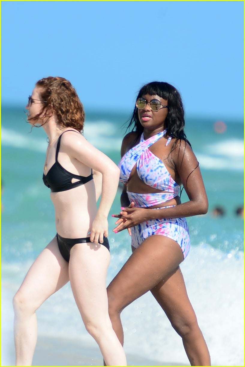 jess glynne wears black bikini on the beach 14