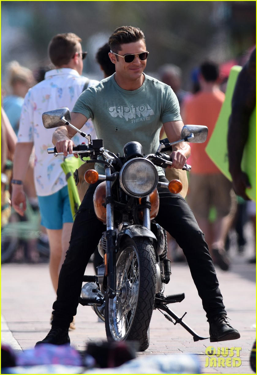 zac efron films baywatch on motorcycle 01