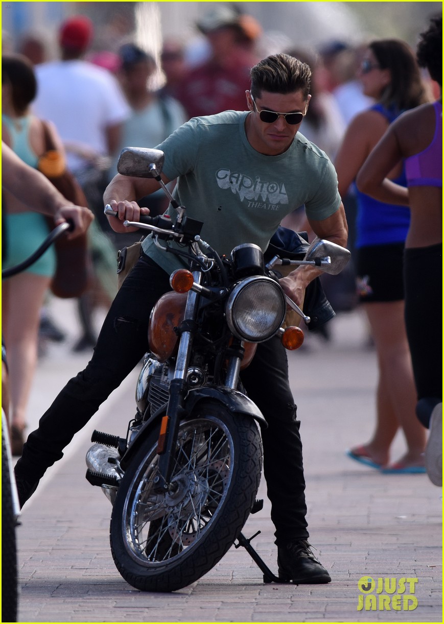 zac efron films baywatch on motorcycle 24