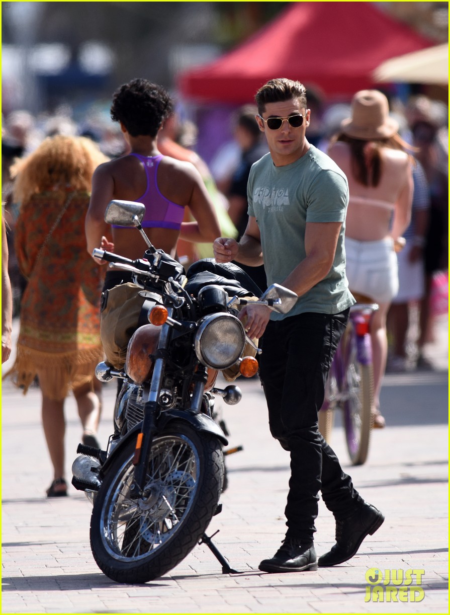 zac efron films baywatch on motorcycle 43