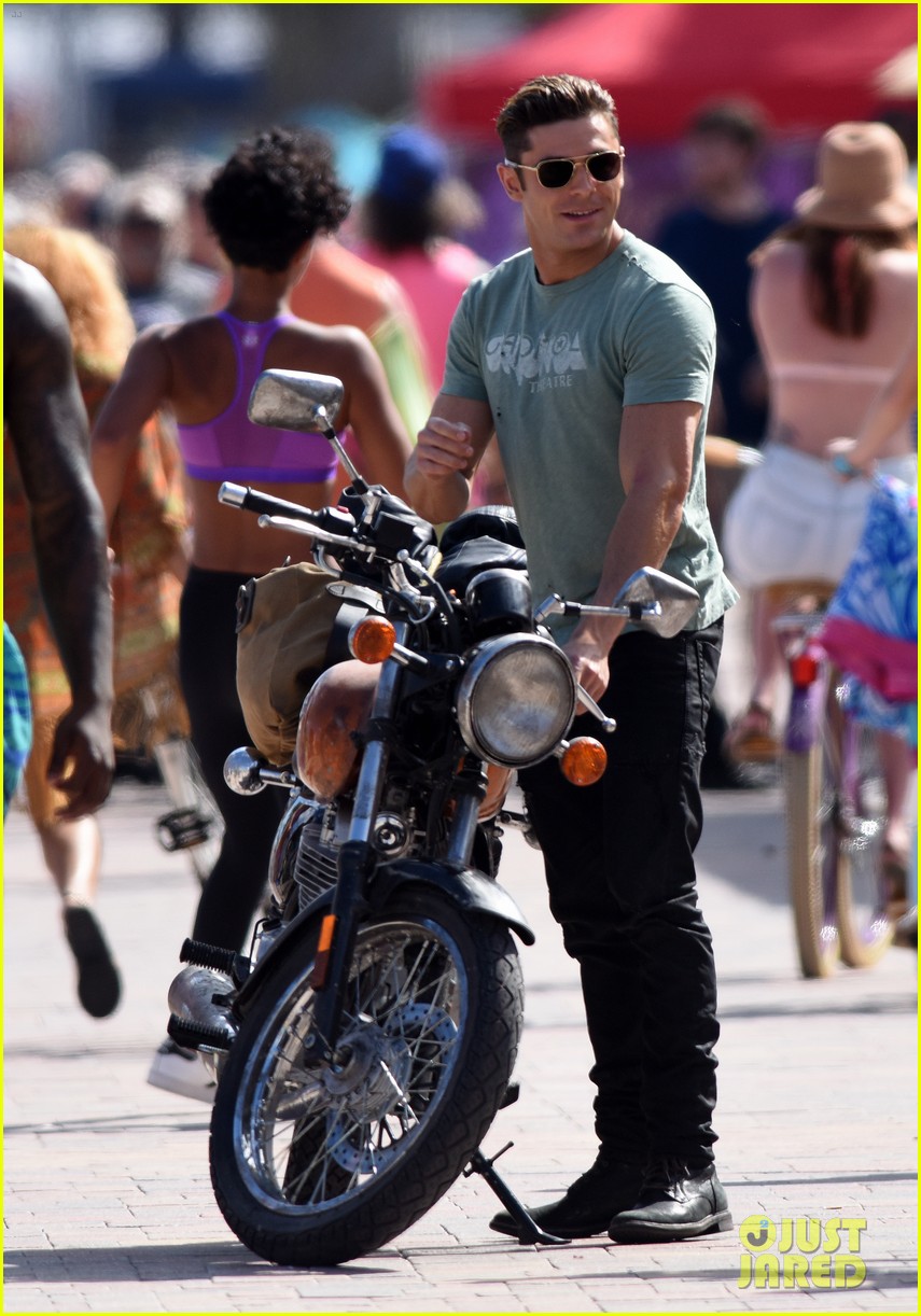 zac efron films baywatch on motorcycle 44