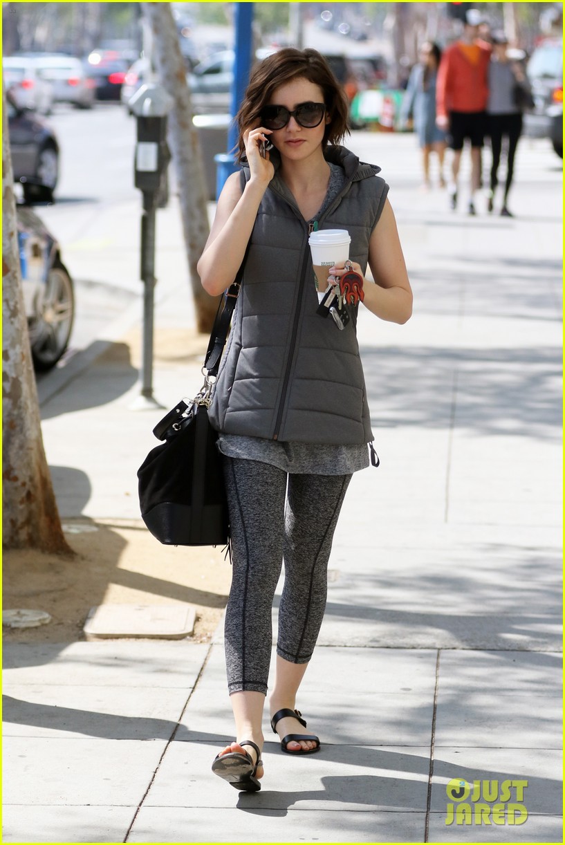 lily collins phone call workout sunday 01