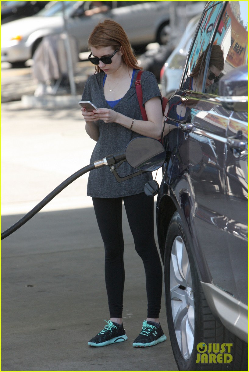 emma roberts workout gas fuel up talks red hair color 03