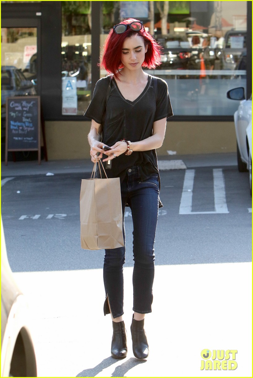 lily collins debuts new bright red hair 14