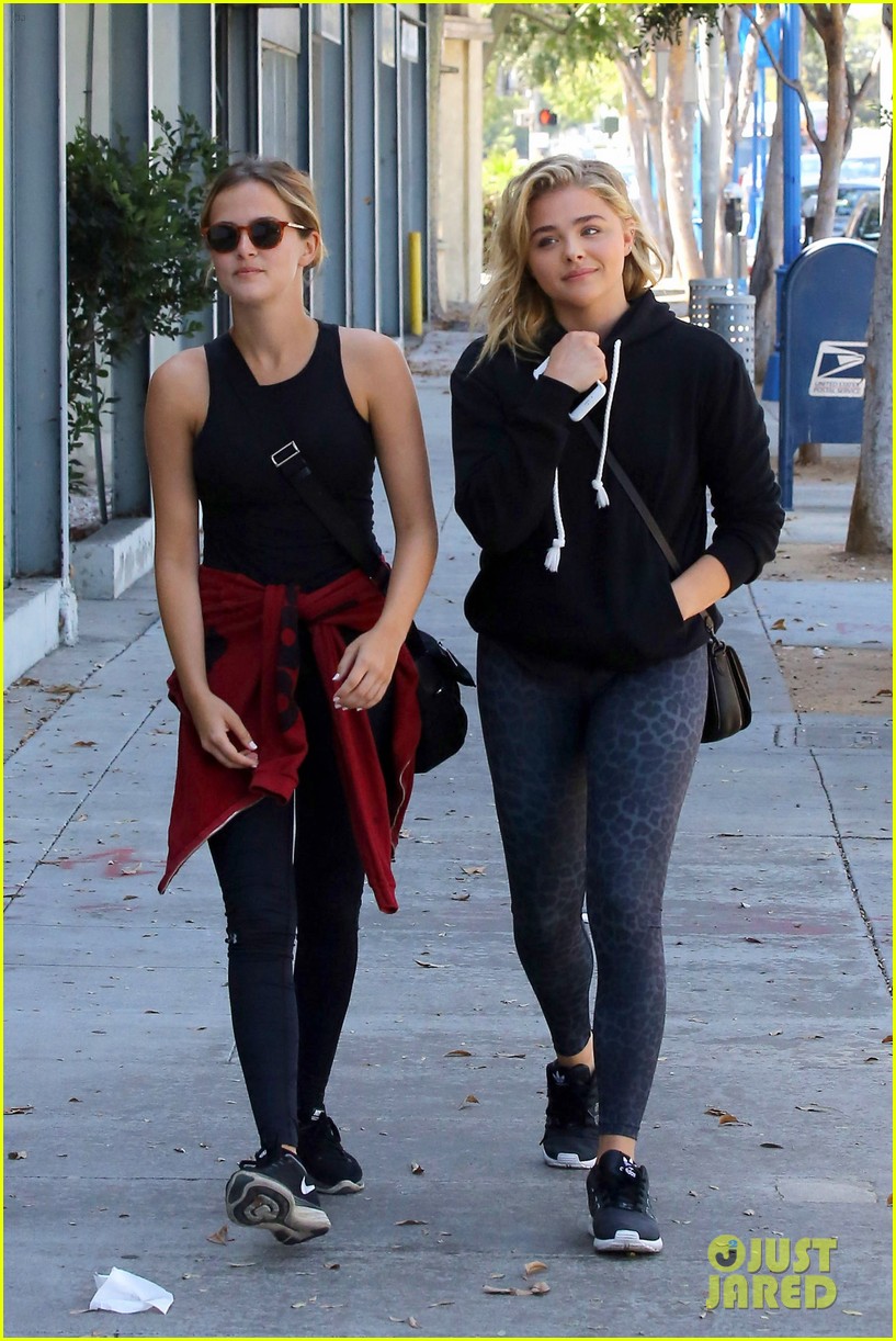 Chloe Grace Moretz in a tank top and leggings following a Pilates session