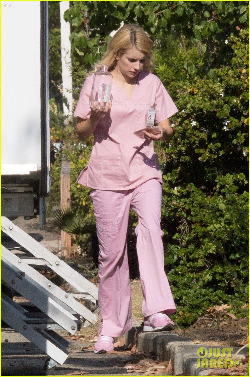 emma roberts pink scrubs queens coffee pickup 05
