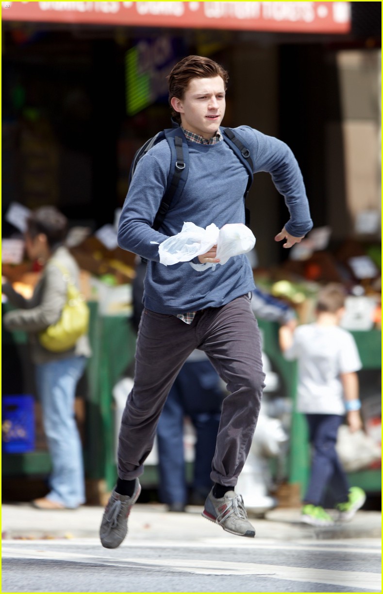 tom holland suits up on the set of spider man homecoming 05