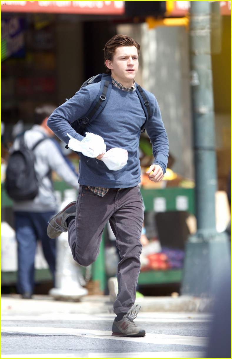 tom holland suits up on the set of spider man homecoming 07