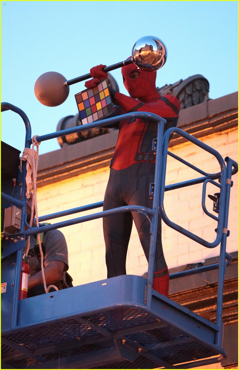 tom holland suits up on the set of spider man homecoming 09