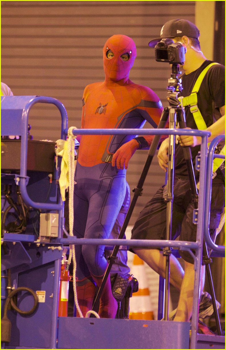 tom holland suits up on the set of spider man homecoming 14