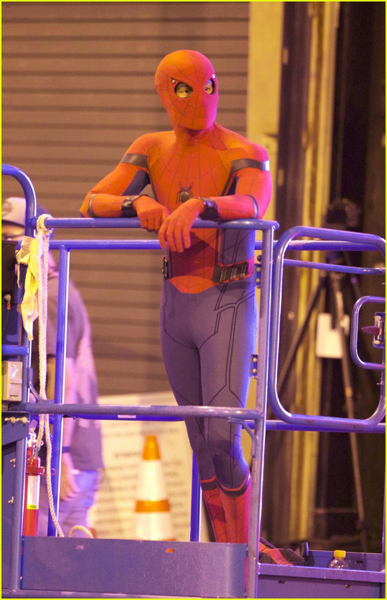 tom holland suits up on the set of spider man homecoming 15