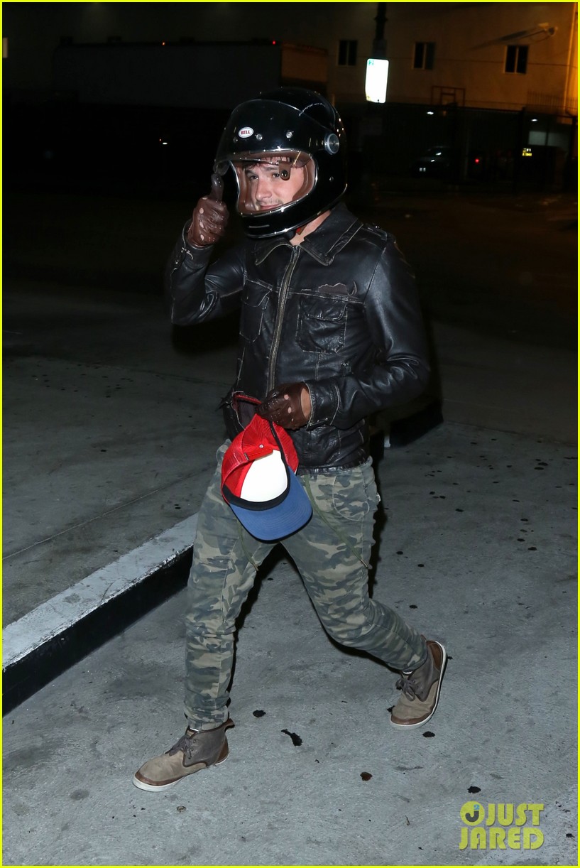 josh hutcherson rides his motorcycle to the movies00810mytext