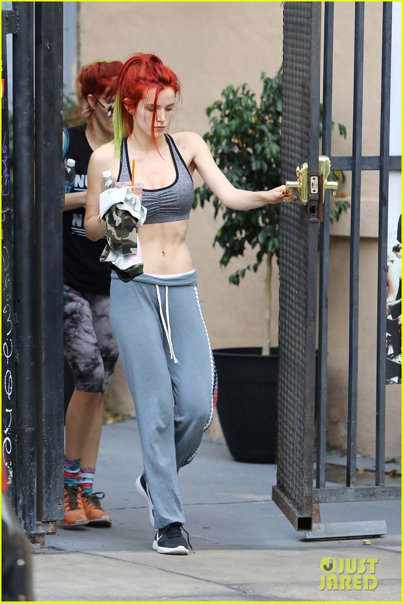 bella thorne shows off new bright red and yellow hair color at the gym 10