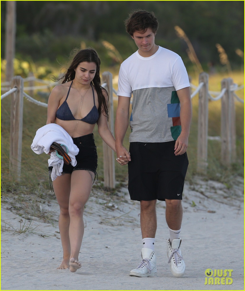 ansel elgort goes shirtless for a workout at the beach 14