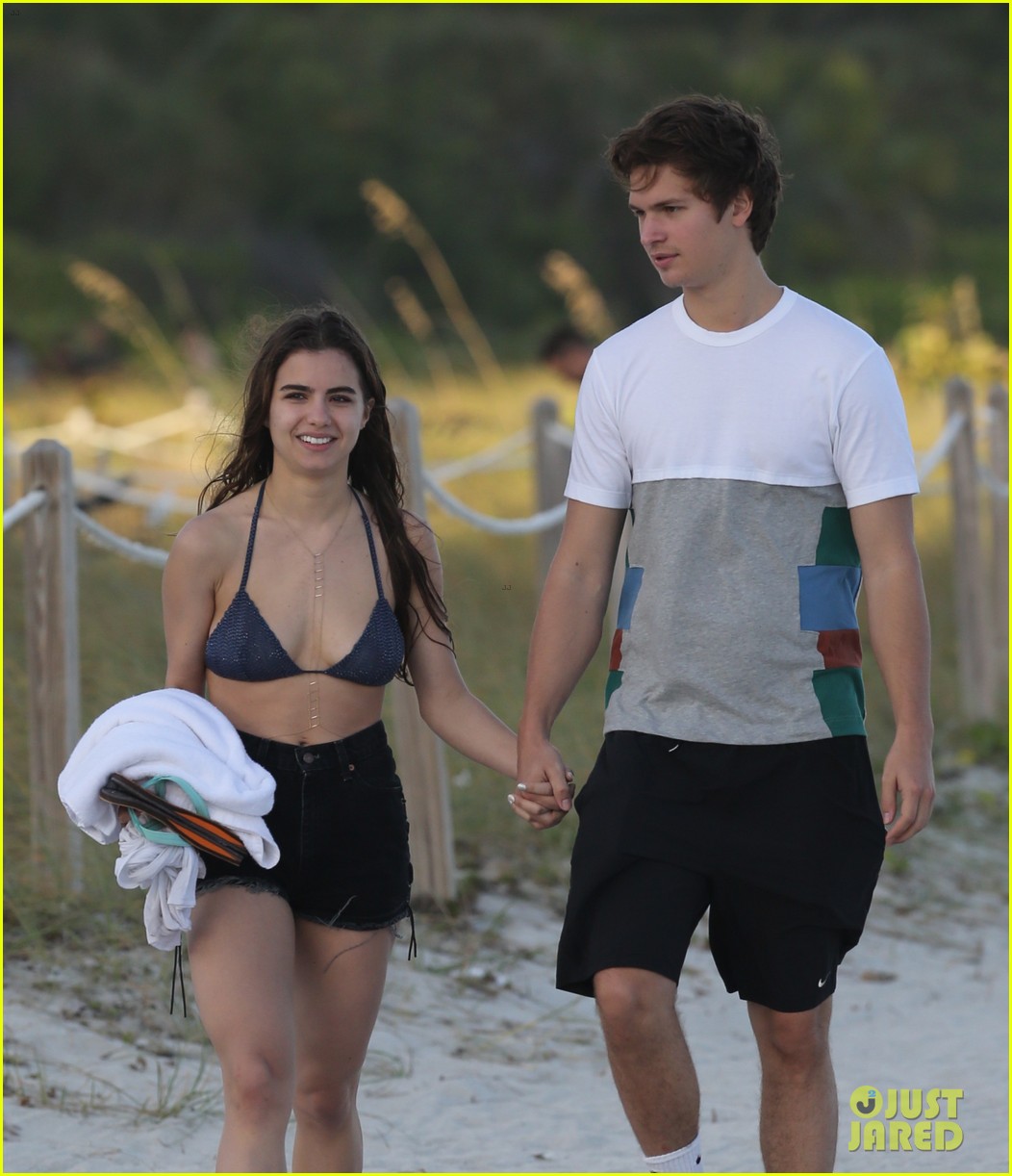 ansel elgort goes shirtless for a workout at the beach 19