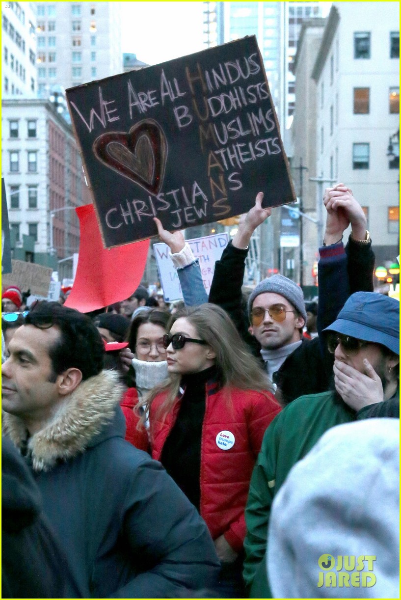 bella gigi hadid join protestors in new york city 01