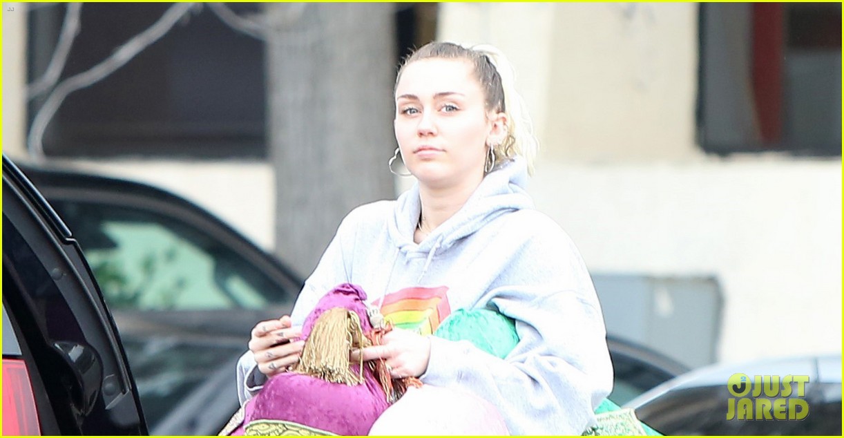 miley cyrus carries decorative pillows 03