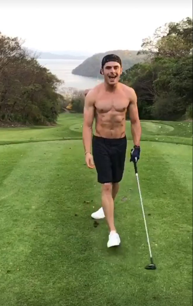 zac efron plays golf shirtless on vacation02