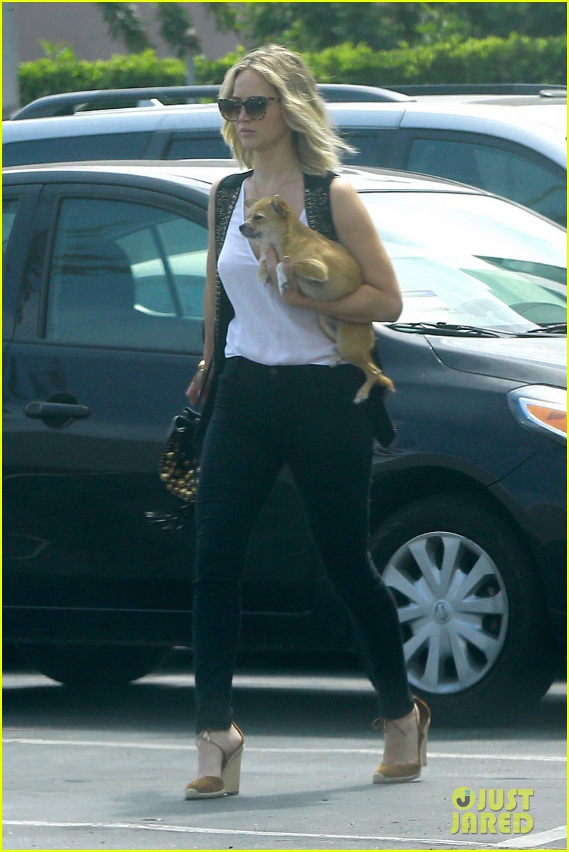jennifer lawrence holds her dog close while out in westwood 04