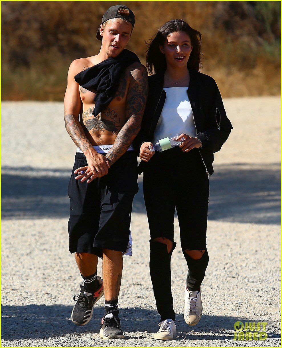 justin bieber goes shirtless on hike with female friend 01