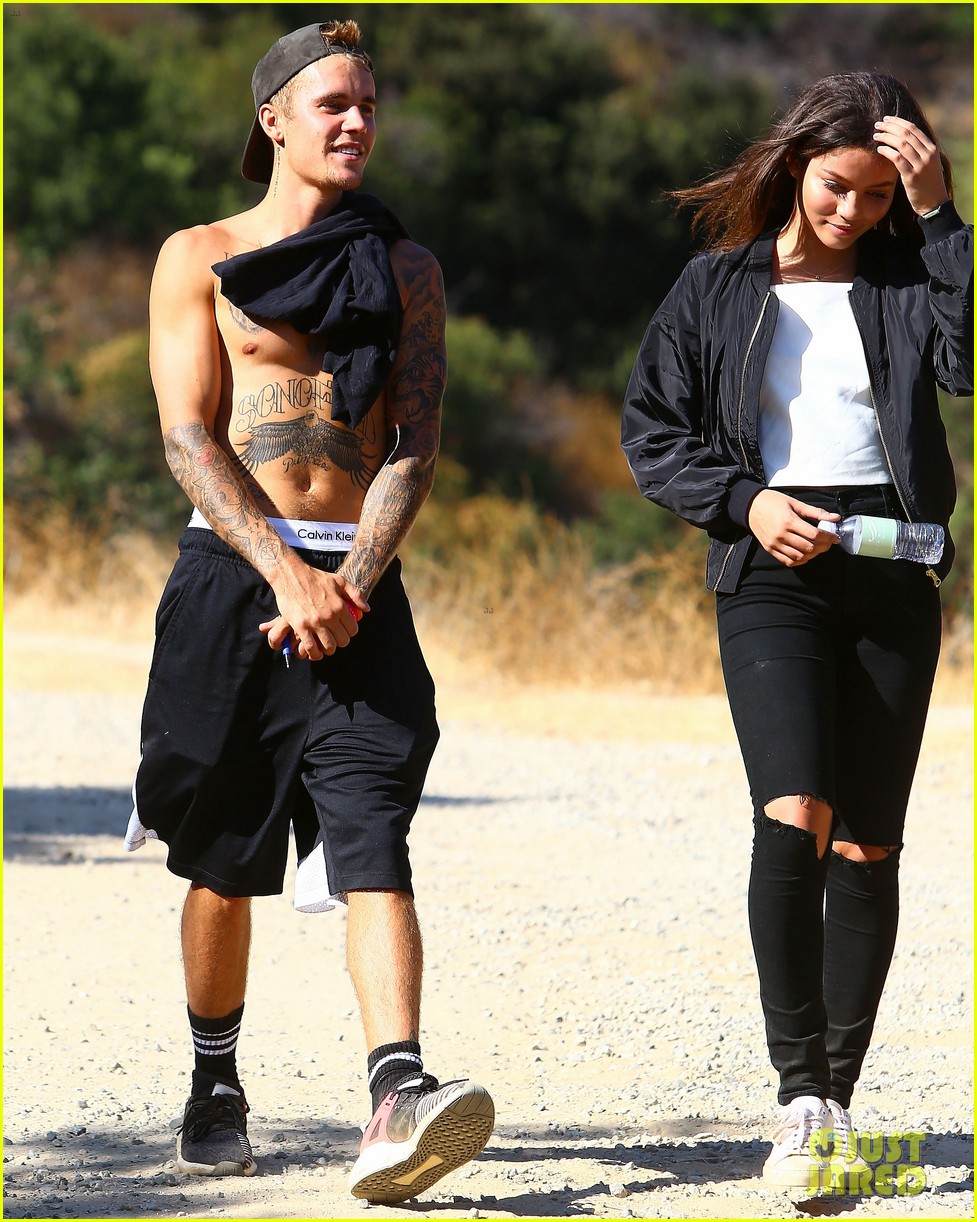 justin bieber goes shirtless on hike with female friend 05