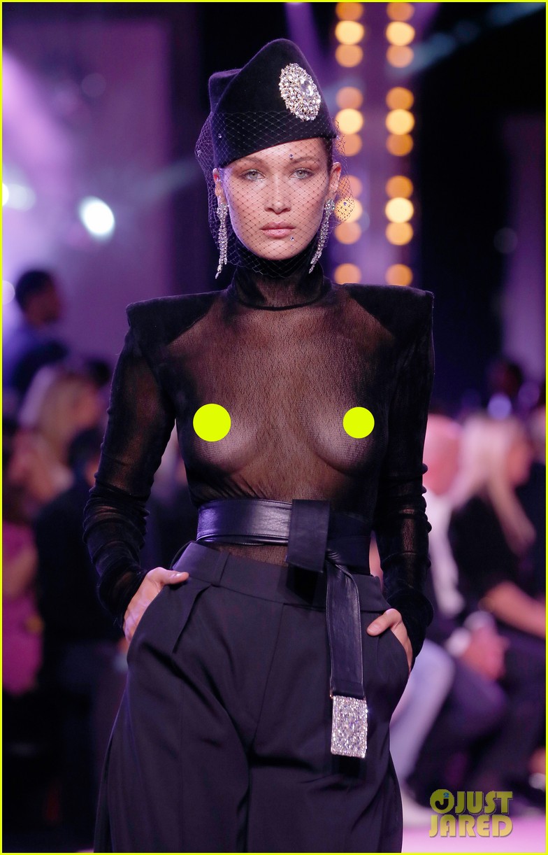 bella hadid wears completely see through top for alexandre vauthier fashion show 06