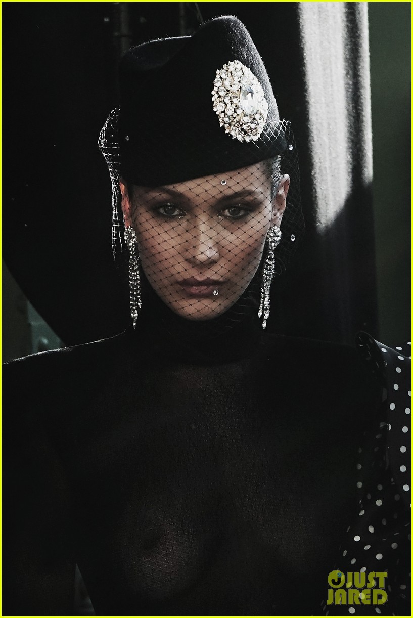 bella hadid wears completely see through top for alexandre vauthier fashion show 09